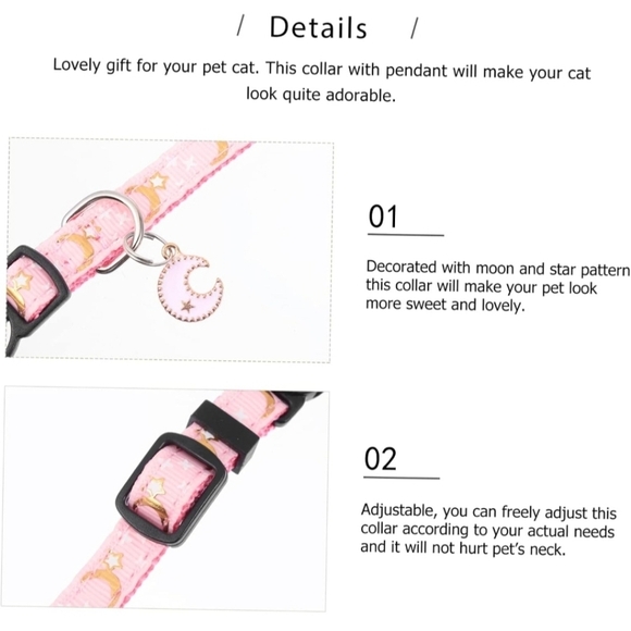 Pink Moon & Stars w/ Pendant Cat Collar - Picture 3 of 6